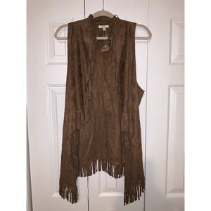 Kori America Western Faux Suede Fringe Vest/Duster